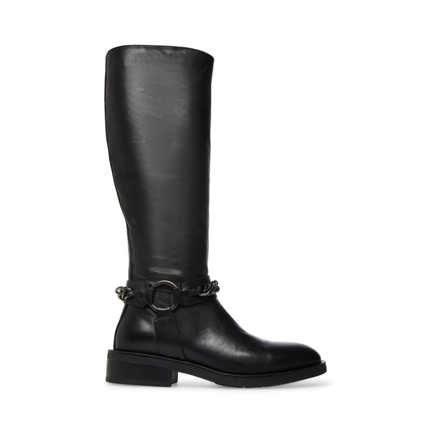 Black Steve Madden Quin Leather Women\'s High Boots | PH 8769AMW